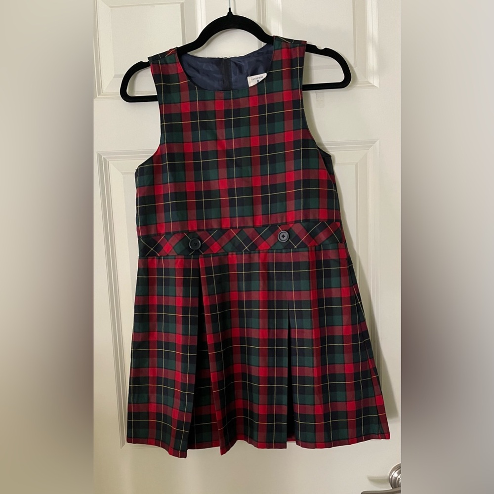 Lands' End Girls Tartan Plaid Pleated Jumper Holiday Sleeveless Dress 12
